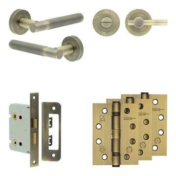 Frelan Hardware - Jedo Venice Door Pack - 57mm Backset - Plain Turn - 4" Hinge; #finish_antique-brass