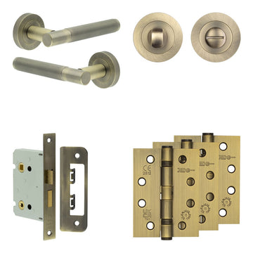 Frelan Hardware - Jedo Venice Door Pack - 57mm Backset - Traditional Turn - 4" Hinge; #finish_antique-brass
