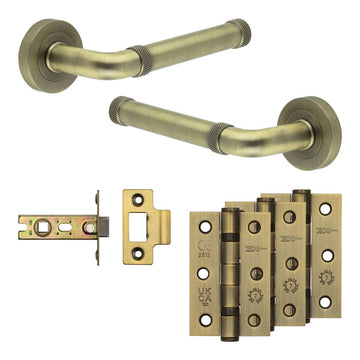 Frelan Hardware - Jedo Midtown Door Pack - 44mm Backset - Latch - 3" Hinge; #finish_antique-brass