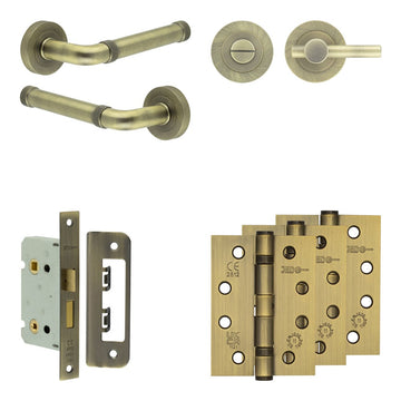 Frelan Hardware - Jedo Midtown Door Pack - 44mm Backset - Plain Turn - 4" Hinge; #finish_antique-brass