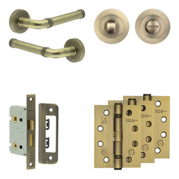 Frelan Hardware - Jedo Midtown Door Pack - 44mm Backset - Traditional Turn - 4" Hinge; #finish_antique-brass