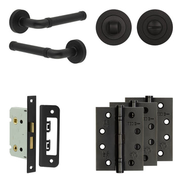 Frelan Hardware - Jedo Midtown Door Pack - 44mm Backset - Traditional Turn - 4" Hinge; #finish_black