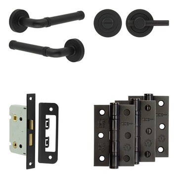 Frelan Hardware - Jedo Midtown Door Pack - 44mm Backset - Knurled Turn - 3" Hinge; #finish_black