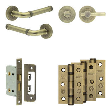 Frelan Hardware - Jedo Midtown Door Pack - 44mm Backset - Plain Turn - 3" Hinge; #finish_antique-brass