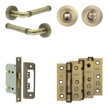 Frelan Hardware - Jedo Midtown Door Pack - 44mm Backset - Traditional Turn - 3" Hinge; #finish_antique-brass