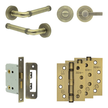 Frelan Hardware - Jedo Midtown Door Pack - 57mm Backset - Knurled Turn - 4" Hinge; #finish_antique-brass
