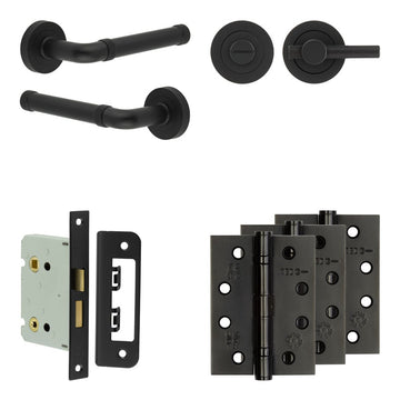 Frelan Hardware - Jedo Midtown Door Pack - 57mm Backset - Knurled Turn - 4" Hinge; #finish_black