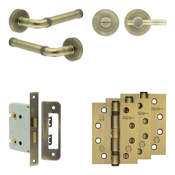 Frelan Hardware - Jedo Midtown Door Pack - 57mm Backset - Plain Turn - 4" Hinge; #finish_antique-brass