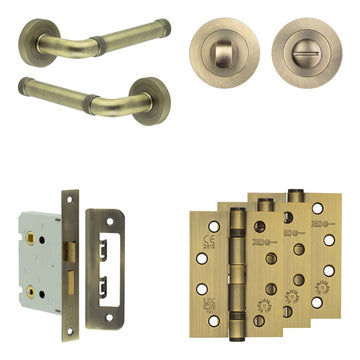 Frelan Hardware - Jedo Midtown Door Pack - 57mm Backset - Traditional Turn - 4" Hinge; #finish_antique-brass