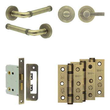 Frelan Hardware - Jedo Midtown Door Pack - 57mm Backset - Knurled Turn - 3" Hinge; #finish_antique-brass