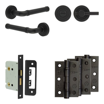 Frelan Hardware - Jedo Midtown Door Pack - 57mm Backset - Knurled Turn - 3" Hinge; #finish_black