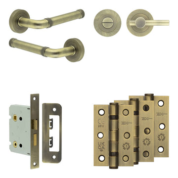 Frelan Hardware - Jedo Midtown Door Pack - 57mm Backset - Plain Turn - 3" Hinge; #finish_antique-brass