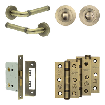 Frelan Hardware - Jedo Midtown Door Pack - 57mm Backset - Traditional Turn - 3" Hinge; #finish_antique-brass