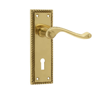 Frelan Hardware - Georgian Suite Door Handles - Pair - Lock; #finish_polished-brass