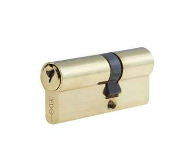 Frelan Hardware - Jedo Euro Profile Offset Double Cylinder - Keyed to Differ - 30mm x 40mm; #finish_polished-brass