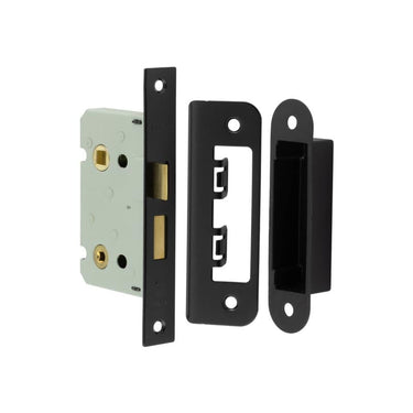 Frelan Hardware - Jedo Radiused Bathroom Lock with Radiused Strike Plate - 65mm; #finish_black