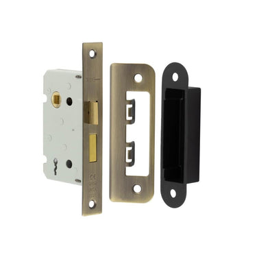 Frelan Hardware - Jedo 2 Lever Squared Sash Lock with Radiused Strike - 65mm; #finish_antique-brass