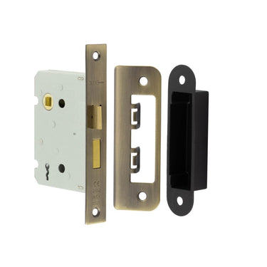 Frelan Hardware - Jedo 2 Lever Squared Sash Lock with Radiused Strike - 76mm; #finish_antique-brass