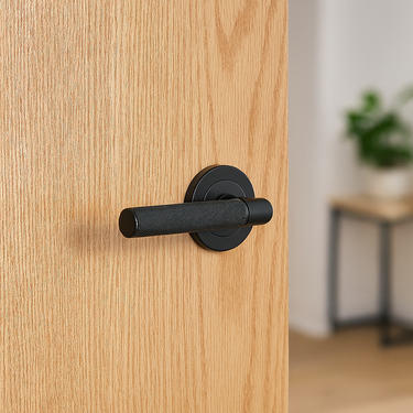 Frelan Hardware - Nero Mitred Door Handles on Rose - Pair - Handle Only; #finish_black