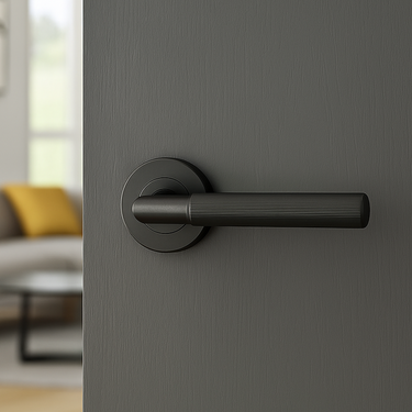 Frelan Hardware - Three One Six Linear Knurled Door Handles on Rose - Pair; #finish_black