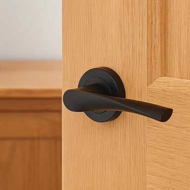 Frelan Hardware - Twirl Door Handles on Rose - Pair; #finish_black