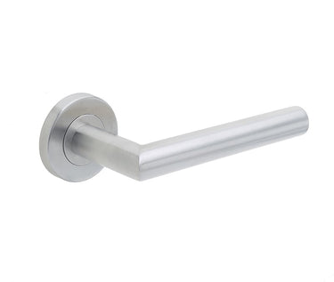 Frelan Hardware - Julian Stainless Steel Door Handles on Rose - Pair - 201 Grade Steel; #finish_satin-stainless-steel
