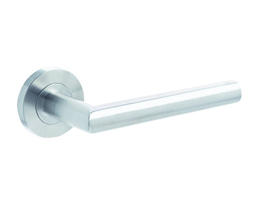 Frelan Hardware - Julian Stainless Steel Door Handles on Rose - Pair - 304 Grade Steel; #finish_satin-stainless-steel