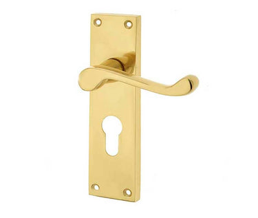 Frelan Hardware - Victorian Scroll Door Handles - Pair - Euro Lock; #finish_polished-brass