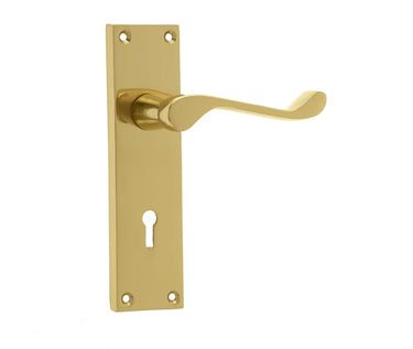 Frelan Hardware - Victorian Scroll Door Handles - Pair - Lock; #finish_polished-brass