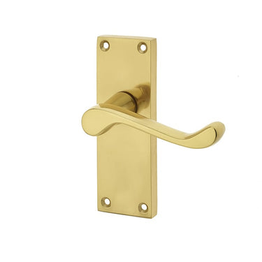 Frelan Hardware - Victorian Scroll Door Handles - Short - Pair - Latch; #finish_polished-brass