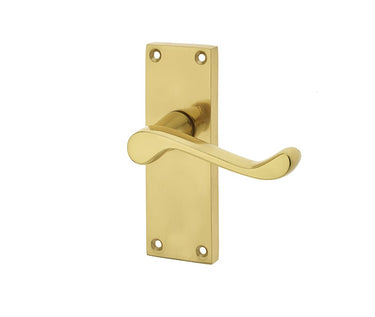 Frelan Hardware - Victorian Scroll Door Handles - Short - Pair - Latch; #finish_polished-brass