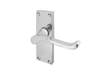 Frelan Hardware - Victorian Scroll Door Handles - Short - Pair - Latch; #finish_polished-chrome