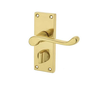 Frelan Hardware - Victorian Scroll Door Handles - Short - Pair - Bathroom; #finish_polished-brass
