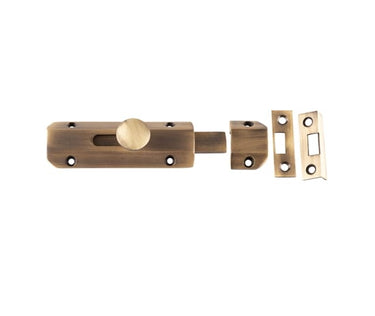Frelan Hardware - Jedo Architectural Slide Door Bolts - 100mm x 35mm; #finish_antique-brass