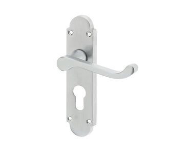 Frelan Hardware - Epsom Suite Door Handles - Pair - Euro Lock; #finish_satin-chrome