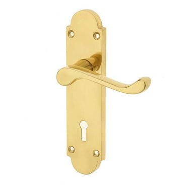 Frelan Hardware - Epsom Suite Door Handles - Pair - Lock; #finish_polished-brass