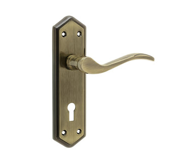 Frelan Hardware - Paris Suite Door Handles - Pair - Lock; #finish_antique-brass