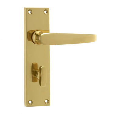 Frelan Hardware - Victorian Straight Door Handles - Short - Pair - Bathroom; #finish_polished-brass
