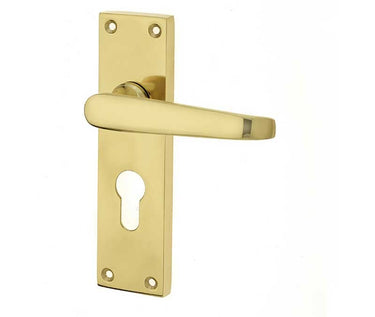 Frelan Hardware - Victorian Straight Door Handles - Short - Pair - Euro Lock; #finish_polished-brass