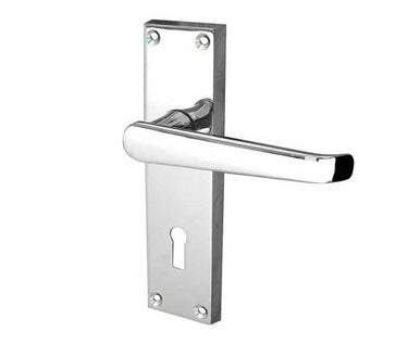 Frelan Hardware - Victorian Straight Door Handles - Pair - Lock; #finish_polished-chrome