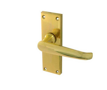 Frelan Hardware - Victorian Straight Door Handles - Short - Pair - Latch; #finish_polished-brass