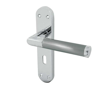 Frelan Hardware - Mitred Suite Door Handles - Pair - Lock; #finish_polished-chrome--satin-chrome