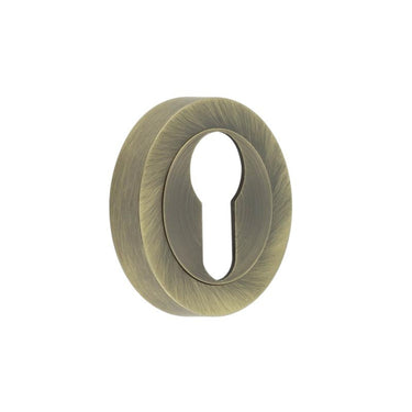 Frelan Hardware - Jedo Designer Escutcheons - Round Rose - Euro Profile; #finish_antique-brass