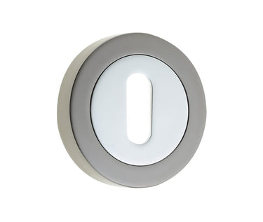 Frelan Hardware - Jedo Dual Finish Escutcheons - Round Rose - Standard Key; #finish_polished-chrome-polished-black-nickel