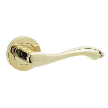 Frelan Hardware - Jedo Gamma Door Handles on Rose - Pair; #finish_polished-brass