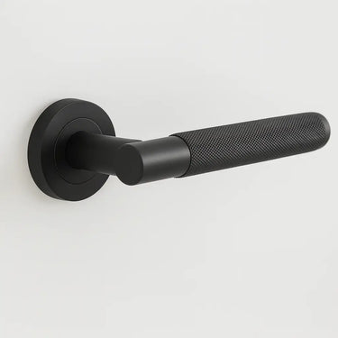 Frelan Hardware - Jedo Bari Knurled Door Handles on Rose - Pair; #finish_black