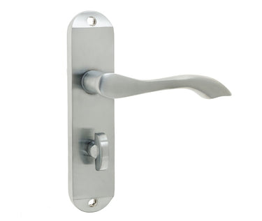 Frelan Hardware - Broadway Suite Door Handles - Pair - Bathroom; #finish_satin-chrome