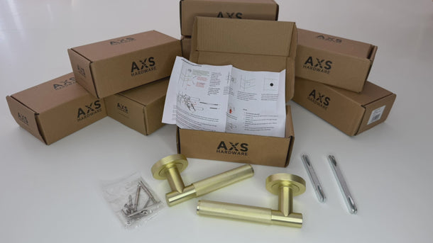 AXS Washington Knurled Door Handles on Rose - Pair; #finish_satin-brass