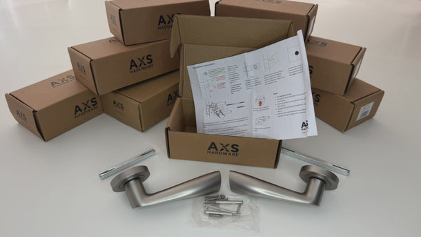AXS Hardware - AXS Boston Door Handles on Rose - Pair; #finish_satin-nickel