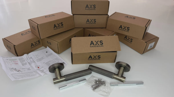 AXS Washington Door Handles on Rose - Latch Door Pack 44mm Backset; #finish_antique-brass